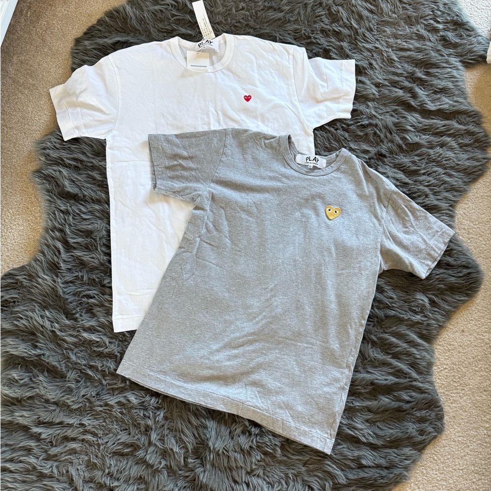 Comme des Garcons PLAY White and Gray Short Sleeve Tees